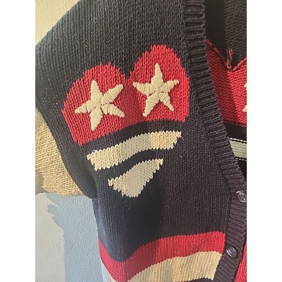 VTG Sz M Marsh Landing Knit Sweater Bear Stars Patriotic Oversized Flag Stars - Picture 2 of 9
